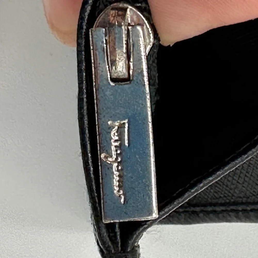 Black Women's Saffiano Leather Clutch Wallet with Silver Tone Hardware